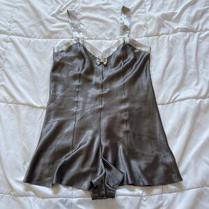 Vintage 90s Y2K Retro Romper Lingerie Gray Bow Coquette Sexy Valentines Girly